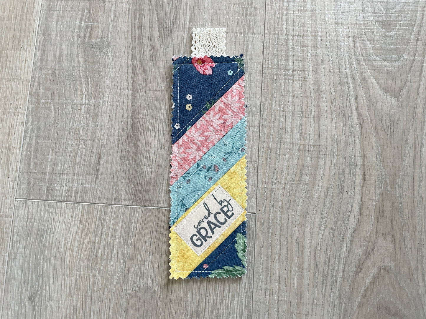 Handmade Quilted Scripture Bookmark Set – Scrappy Fabric with Stamped Bible Verses