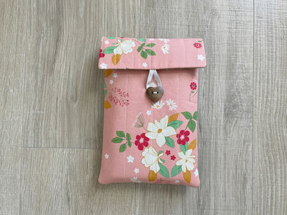 Handmade Quilted Kindle & Book Sleeve with Pocket – Blue or Pink Floral