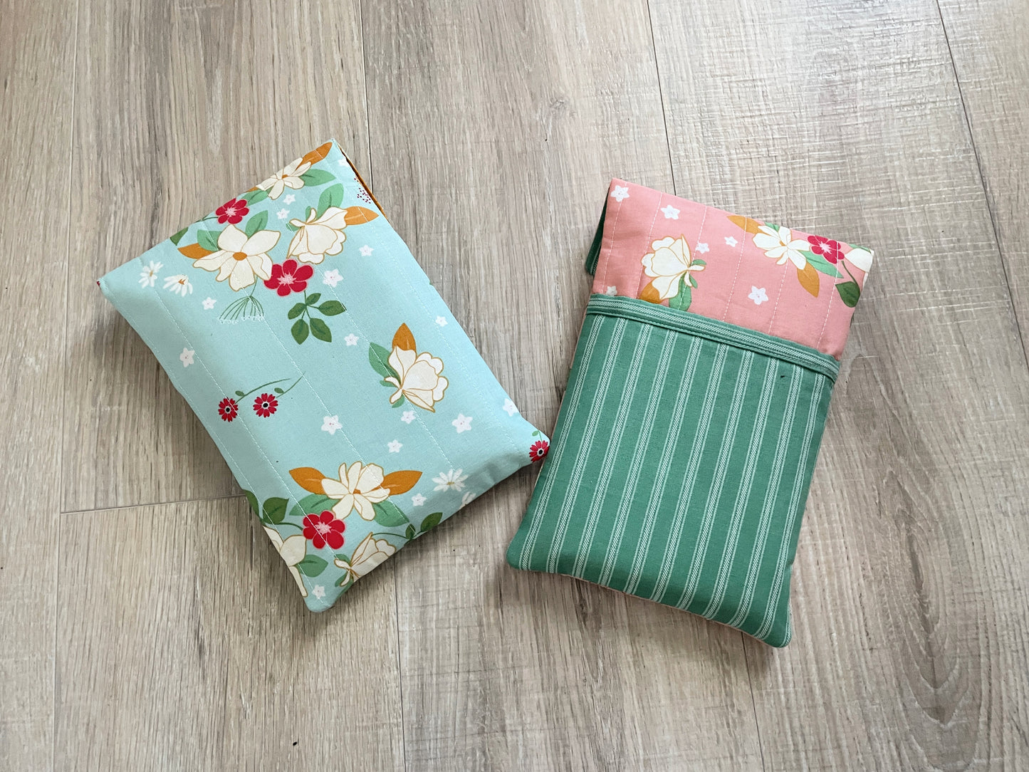 Handmade Quilted Kindle & Book Sleeve with Pocket – Blue or Pink Floral