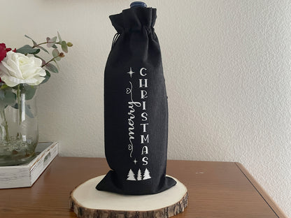 Merry Christmas Burlap Wine Bag – Holiday Wine Gift