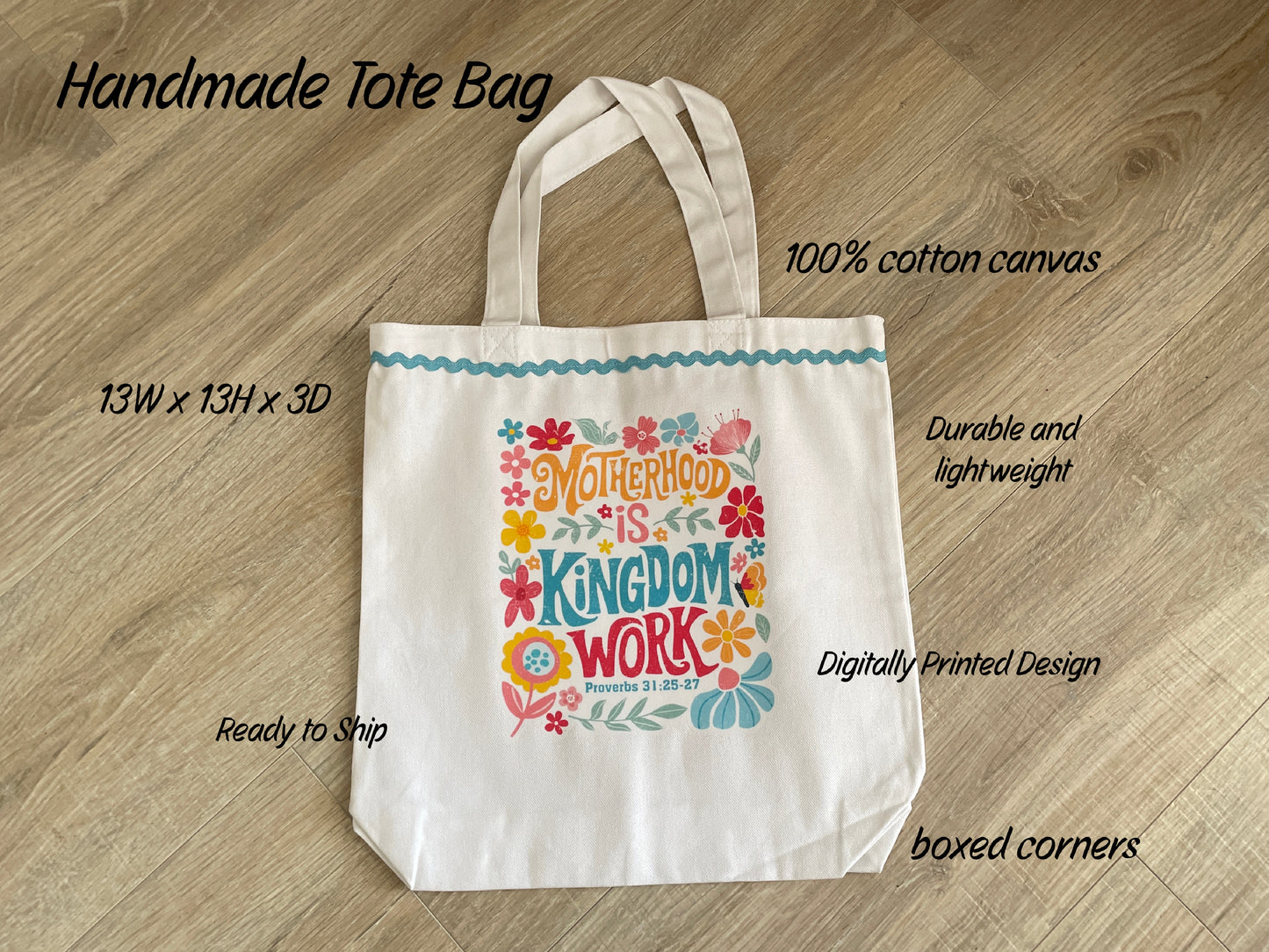 Motherhood is Kingdom Work Tote Bag, Gift for Mom