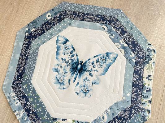 Quilted Octagon Table Topper, Coastal Summer Table Centerpiece