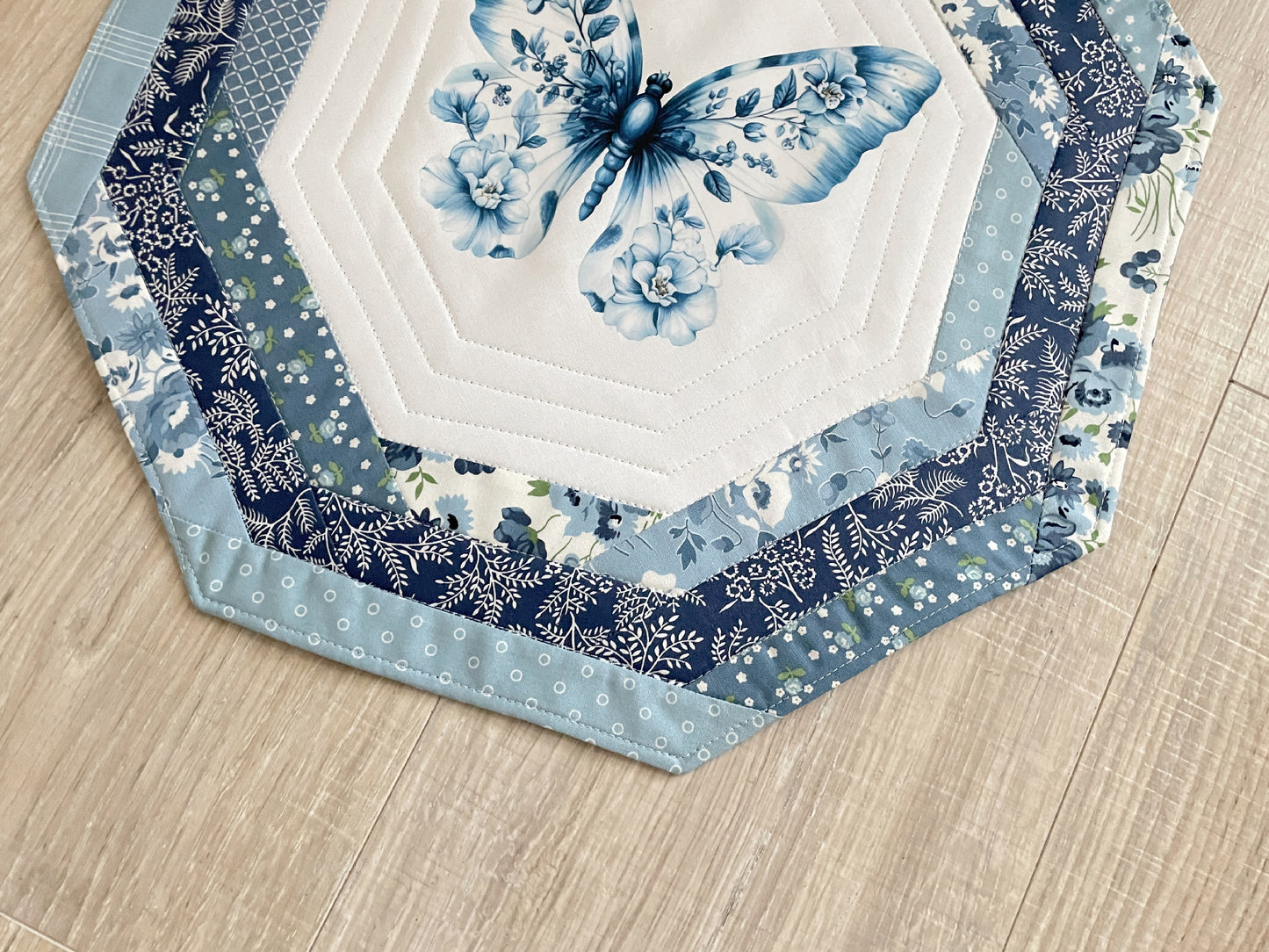 Quilted Octagon Table Topper, Coastal Summer Table Centerpiece