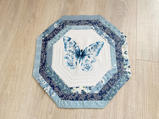 Quilted Octagon Table Topper, Coastal Summer Table Centerpiece