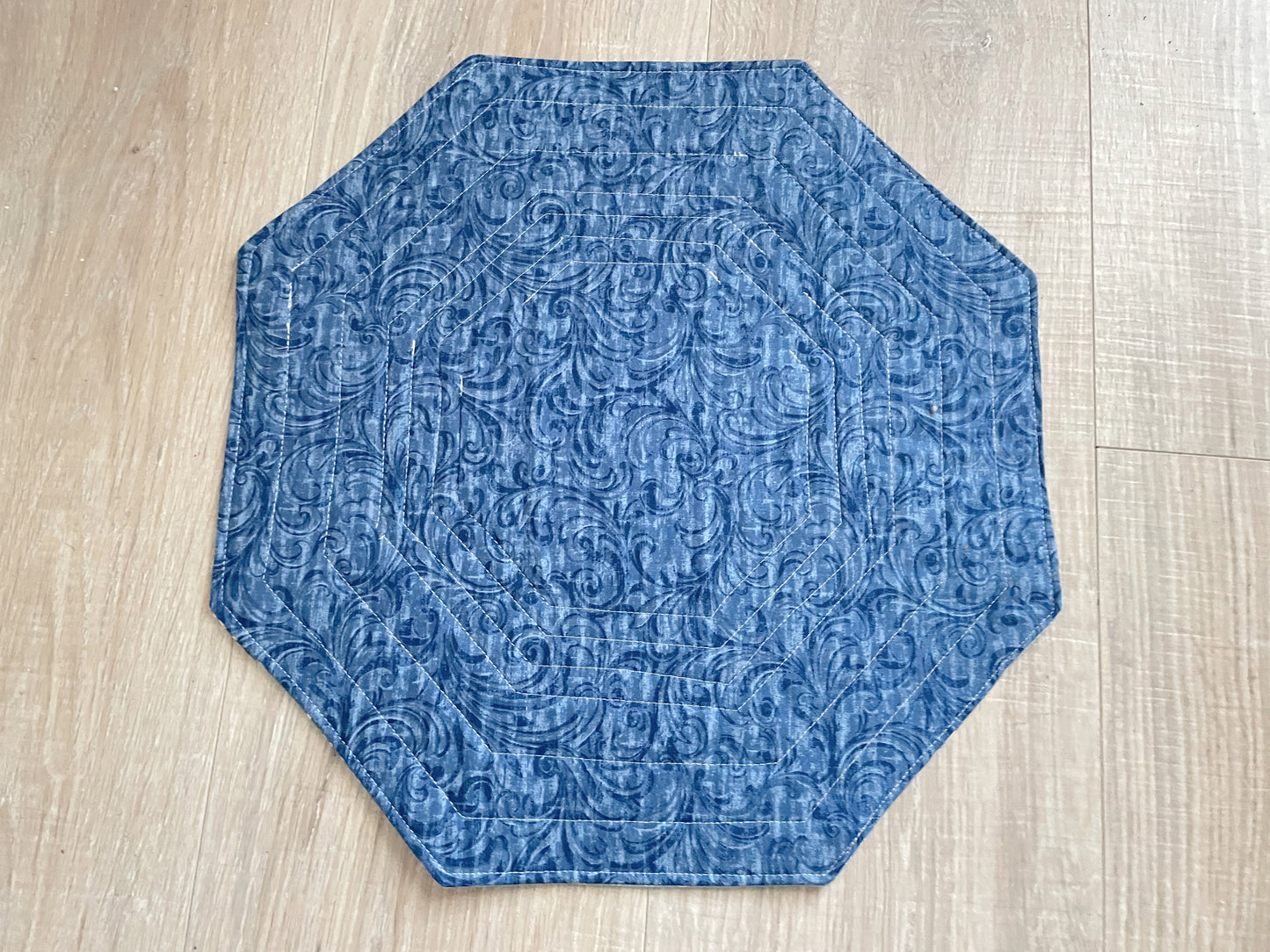 Quilted Octagon Table Topper, Coastal Summer Table Centerpiece