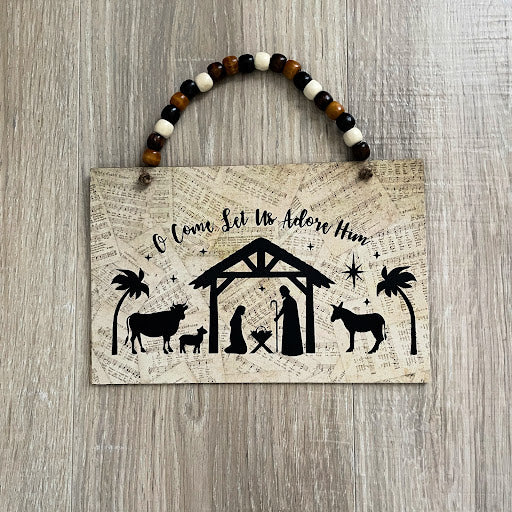 Christmas Nativity Scene, Rustic Farmhouse Wood Sign