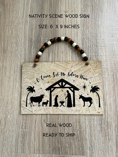 Christmas Nativity Scene, Rustic Farmhouse Wood Sign