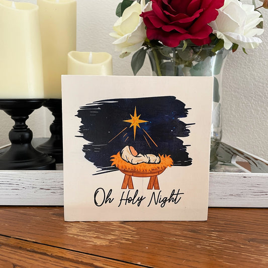 Oh Holy Night Wood Sign, Christmas Shelf Sitter Decor