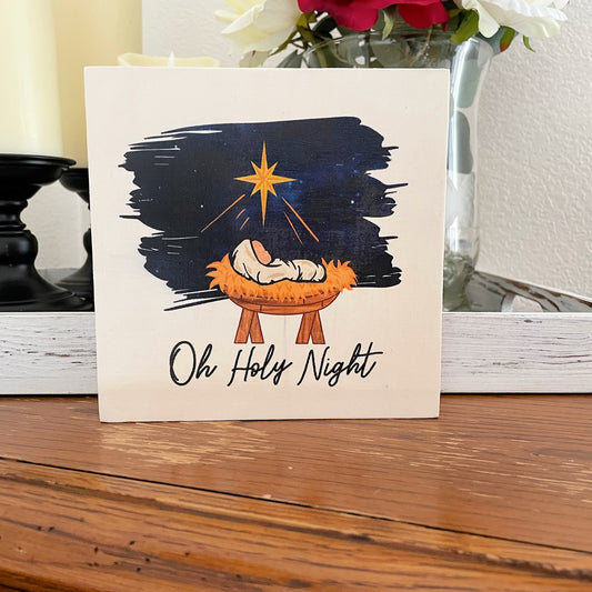 Oh Holy Night Wood Sign, Christmas Shelf Sitter Decor