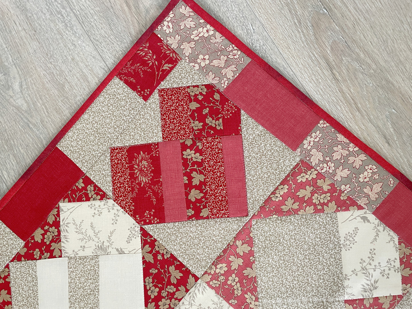 Valentine Quilted Table Topper , Handmade Farmhouse Heart Mini Quilt, 19 x 19