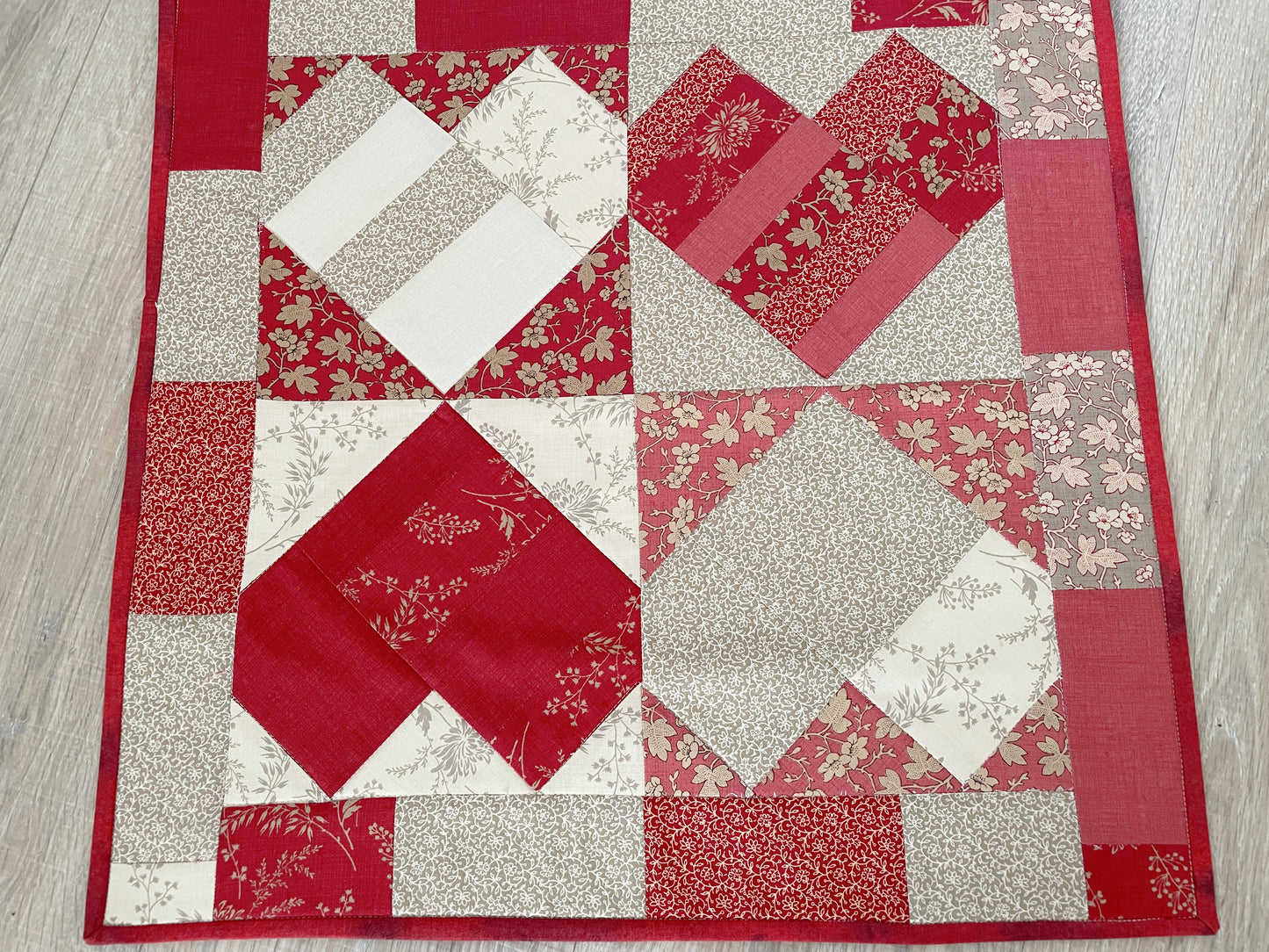 Valentine Quilted Table Topper , Handmade Farmhouse Heart Mini Quilt, 19 x 19