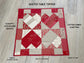 Valentine Quilted Table Topper , Handmade Farmhouse Heart Mini Quilt, 19 x 19