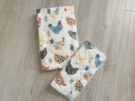 Quilted Chicken Print Kitchen Dishcloth & Drying Mat Gift Set