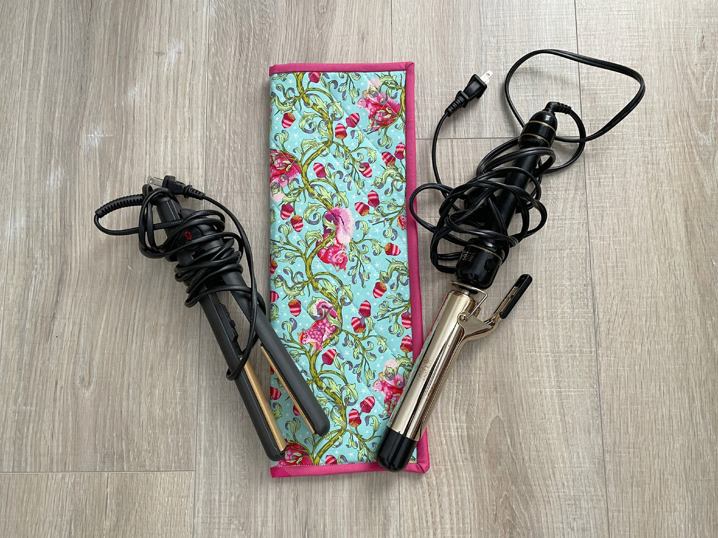 Flat/Curling Iron Quilted Case, Pink and Aqua