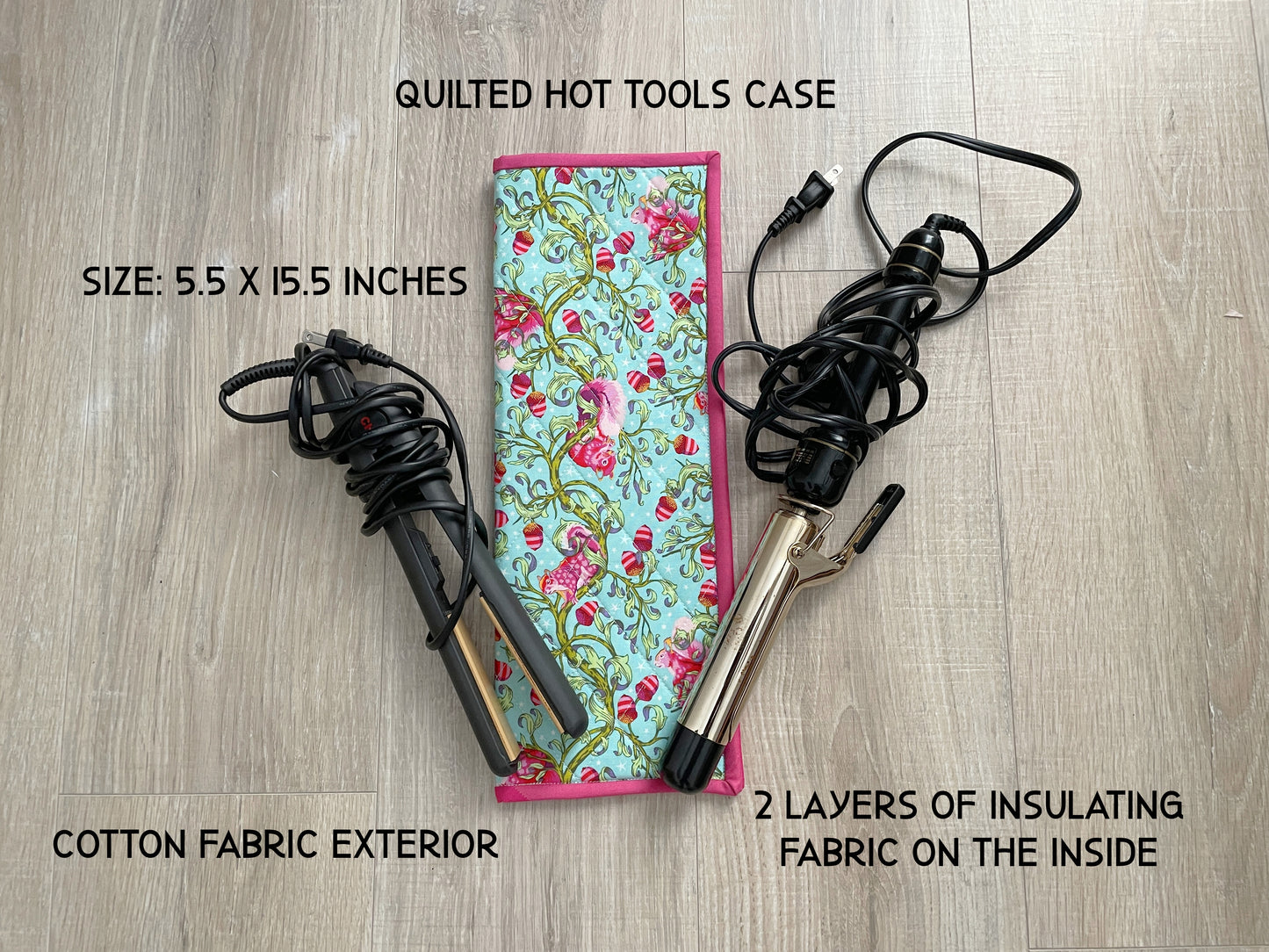 Flat/Curling Iron Quilted Case, Pink and Aqua