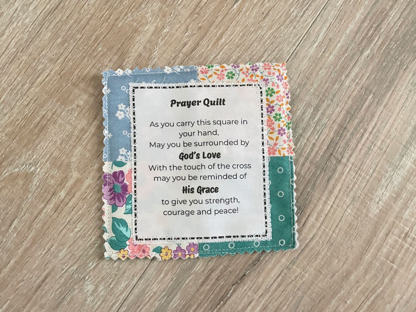 Mini Prayer Quilt with Wooden Cross – Pocket Prayer Square
