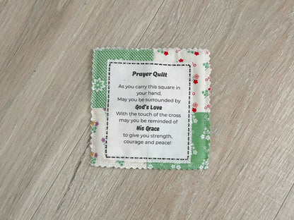 Mini prayer quilt with wooden cross and printed prayer poem