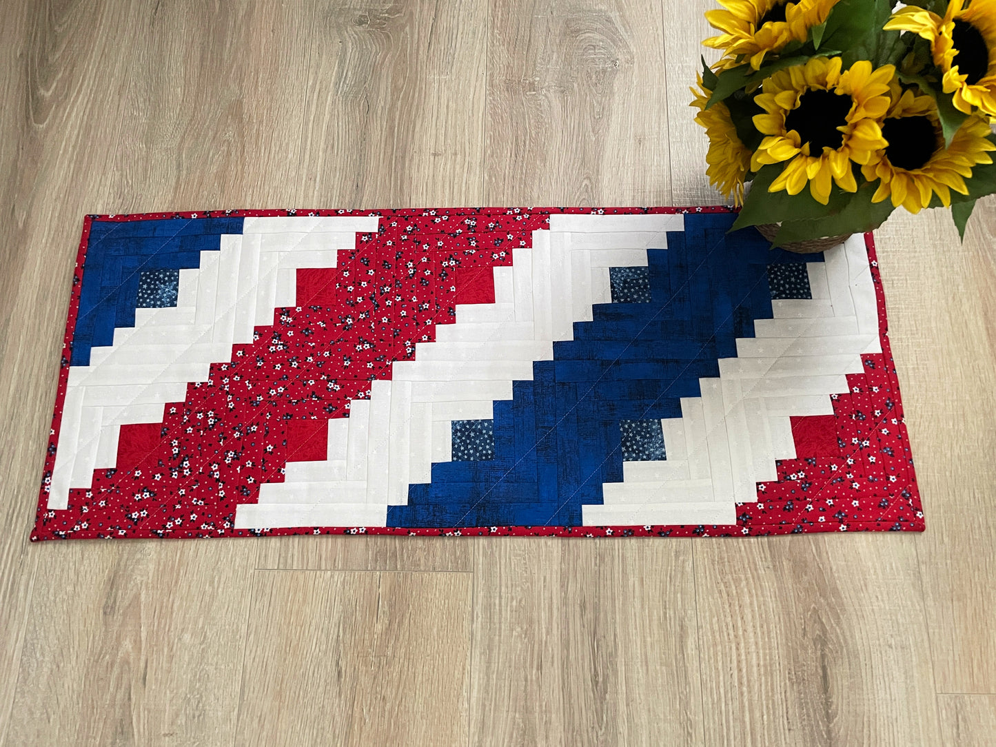 Handmade Log Cabin Table Runner, Patriotic Table Centerpiece