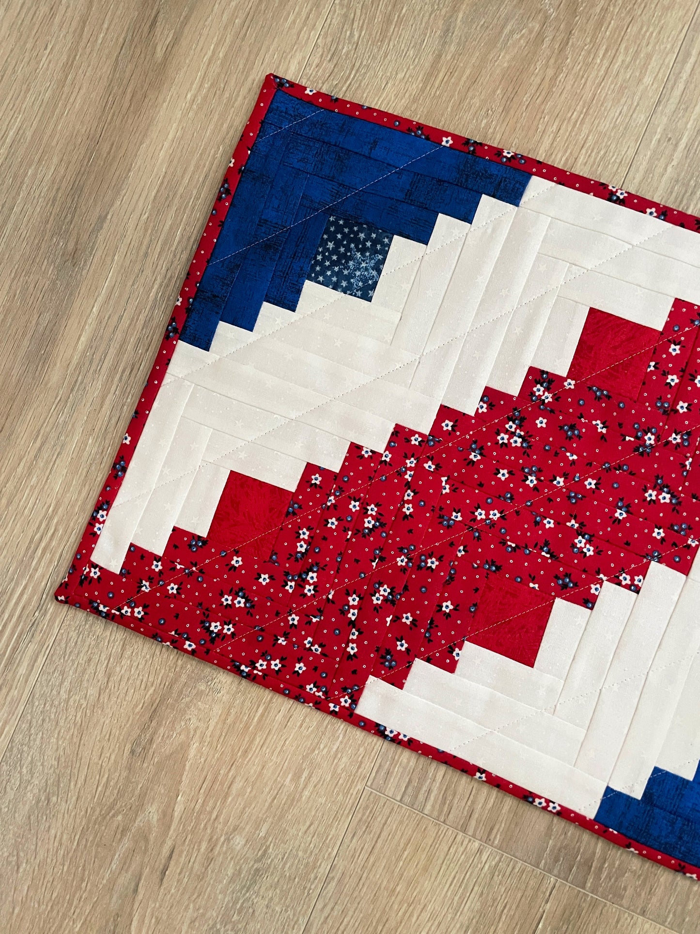 Handmade Log Cabin Table Runner, Patriotic Table Centerpiece