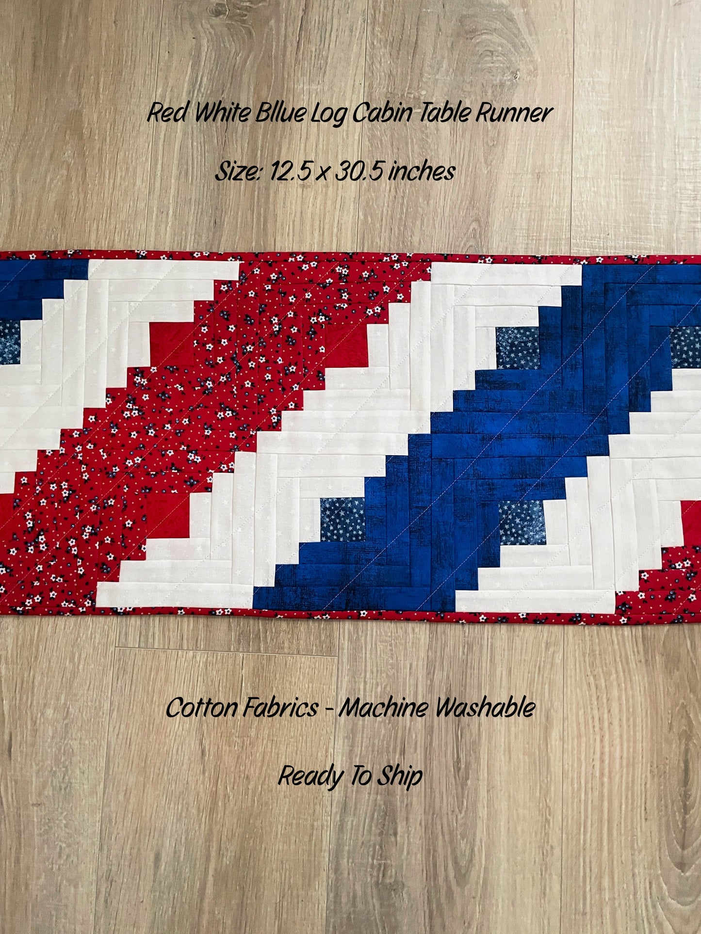 Handmade Log Cabin Table Runner, Patriotic Table Centerpiece