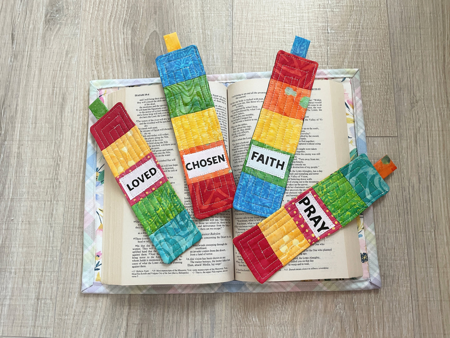 Bright & Bold Quilted Scripture Bookmarks – Set of 4 Handmade Pieces