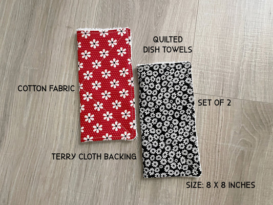 Quilted Cotton Dishcloths – Red & Black Daisy Set