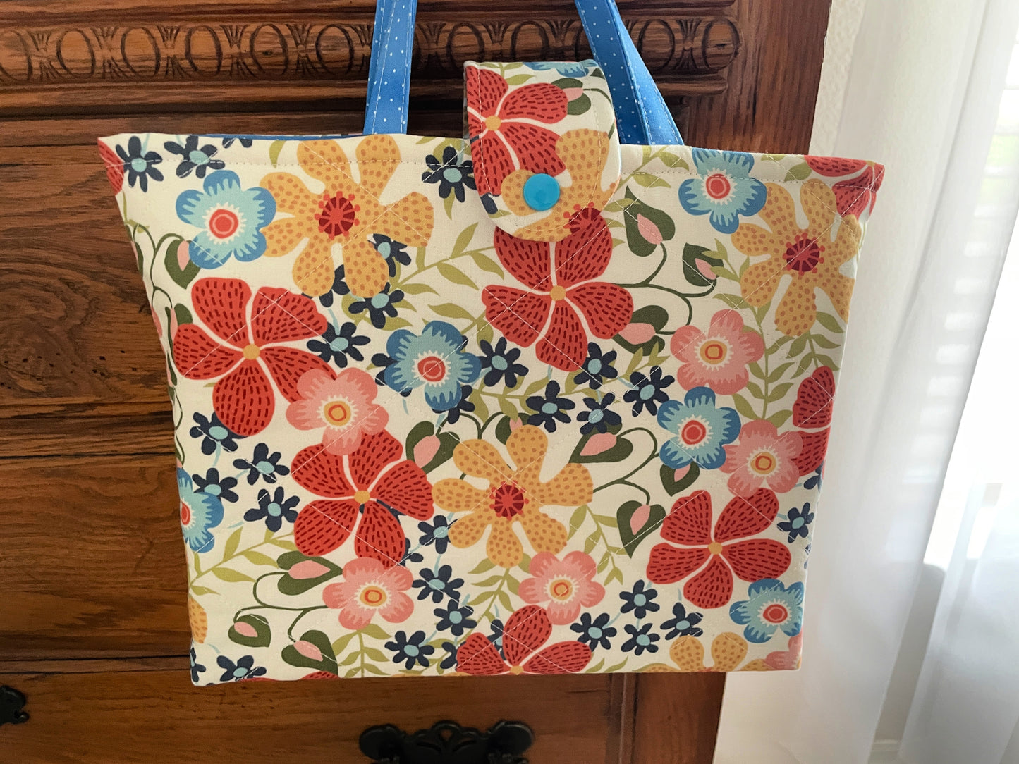 Quilted Book Sleeve with Handles, Handmade Floral Cotton Bible Protector