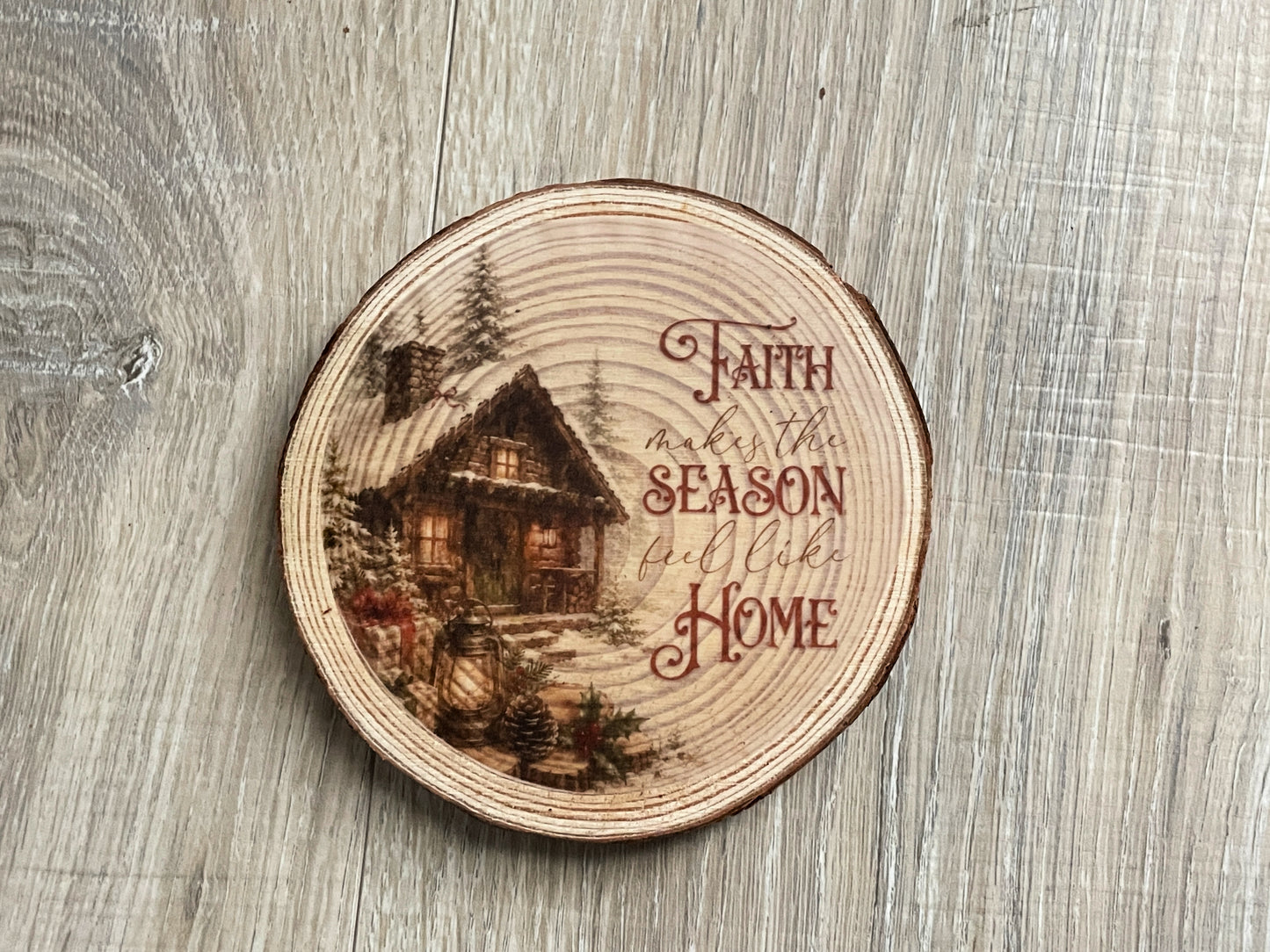 Winter Faith Wood Slice Coasters | Rustic Farmhouse Christian Decor Set