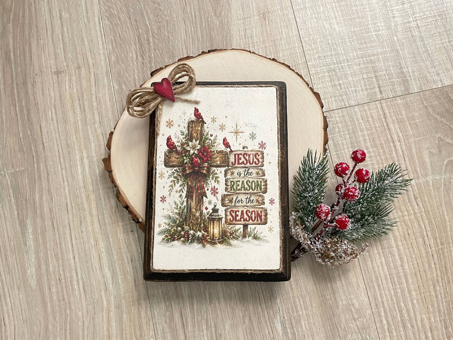 Christian Christmas Plaque – Jesus Is the Reason for the Season (5x7 Wood Sign)