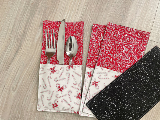 Candy Cane Christmas Cutlery Pockets Set