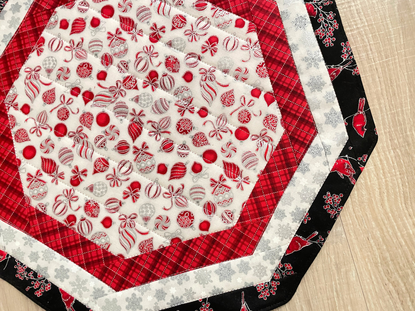 Christmas Quilted Octagon Table Topper