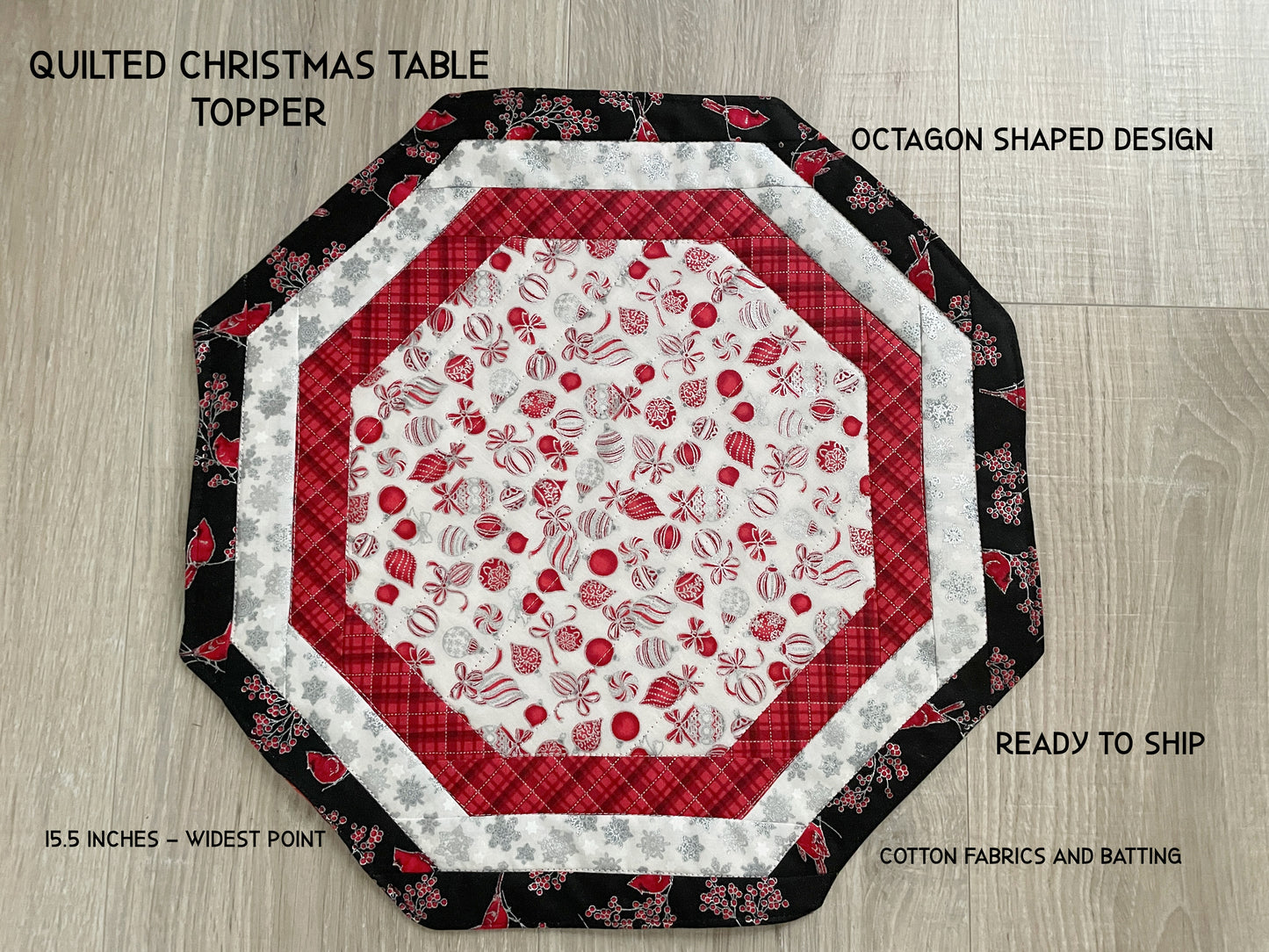Christmas Quilted Octagon Table Topper