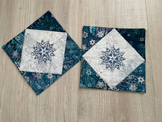 Snowflake Mug Rugs, Set of 2 Winter Drink Protector