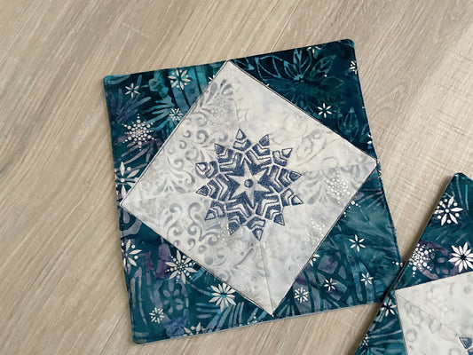 Snowflake Mug Rugs, Set of 2 Winter Drink Protector
