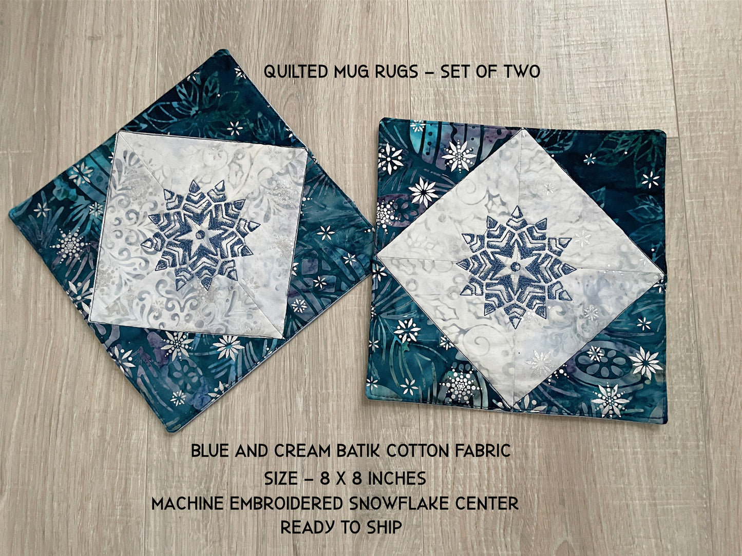 Snowflake Mug Rugs, Set of 2 Winter Drink Protector