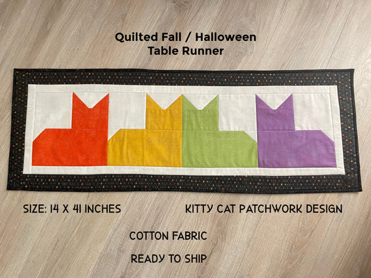 Quilted Cat Table Runner – Fall / Halloween Patchwork Décor
