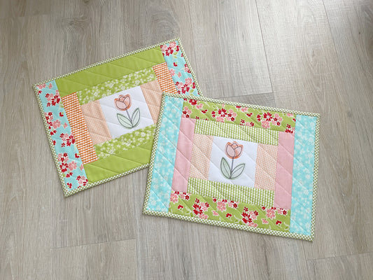 Handmade Quilted Placemats, Set of 2 Spring Table Decor Mats