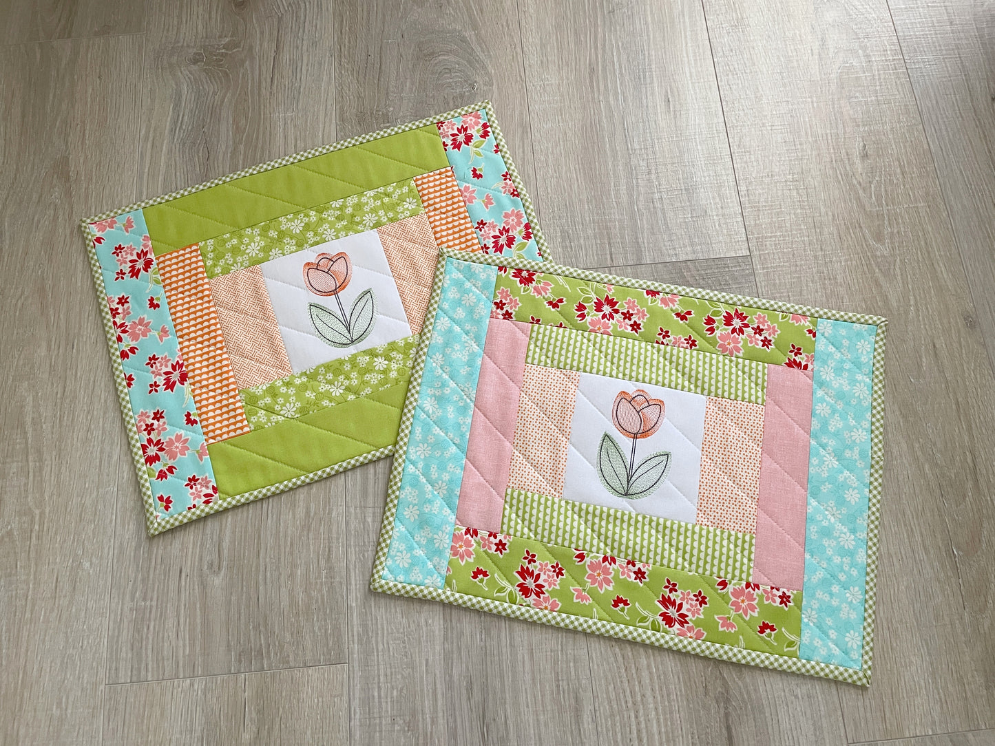 Handmade Quilted Placemats, Set of 2 Spring Table Decor Mats