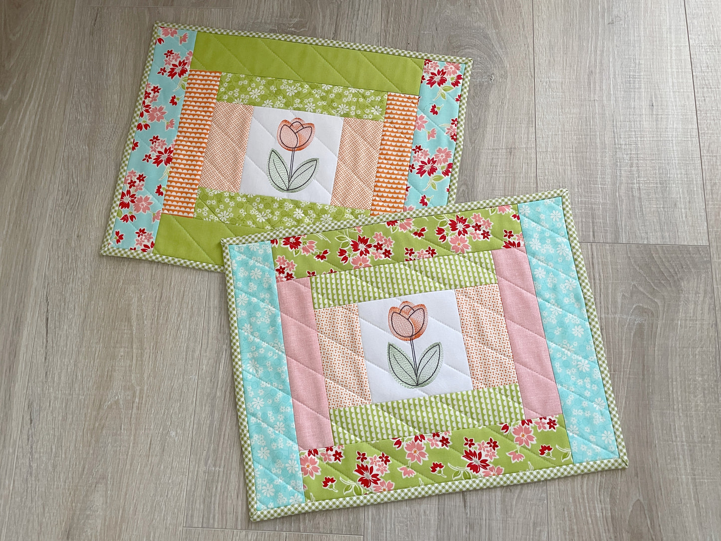 Handmade Quilted Placemats, Set of 2 Spring Table Decor Mats