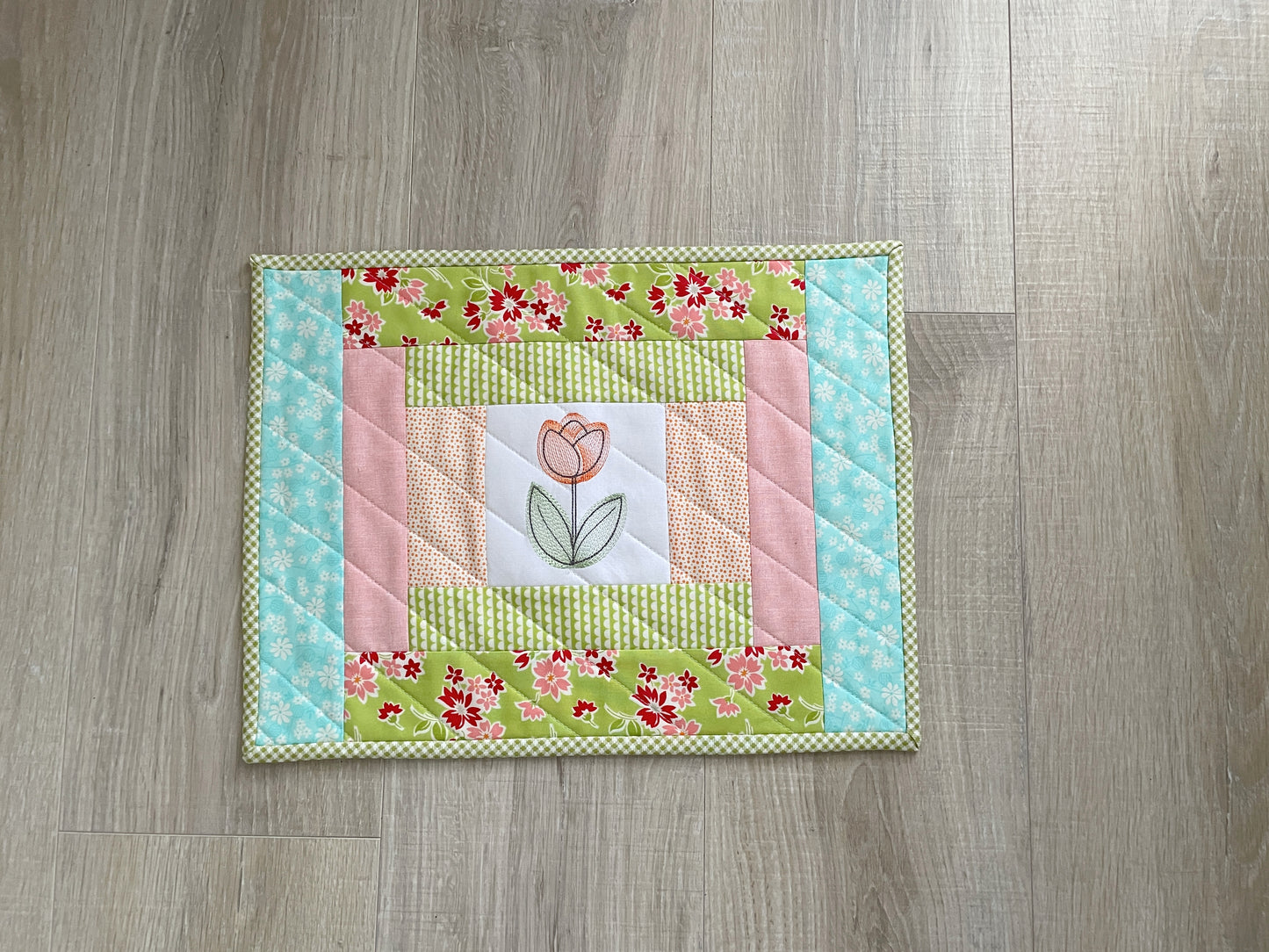 Handmade Quilted Placemats, Set of 2 Spring Table Decor Mats