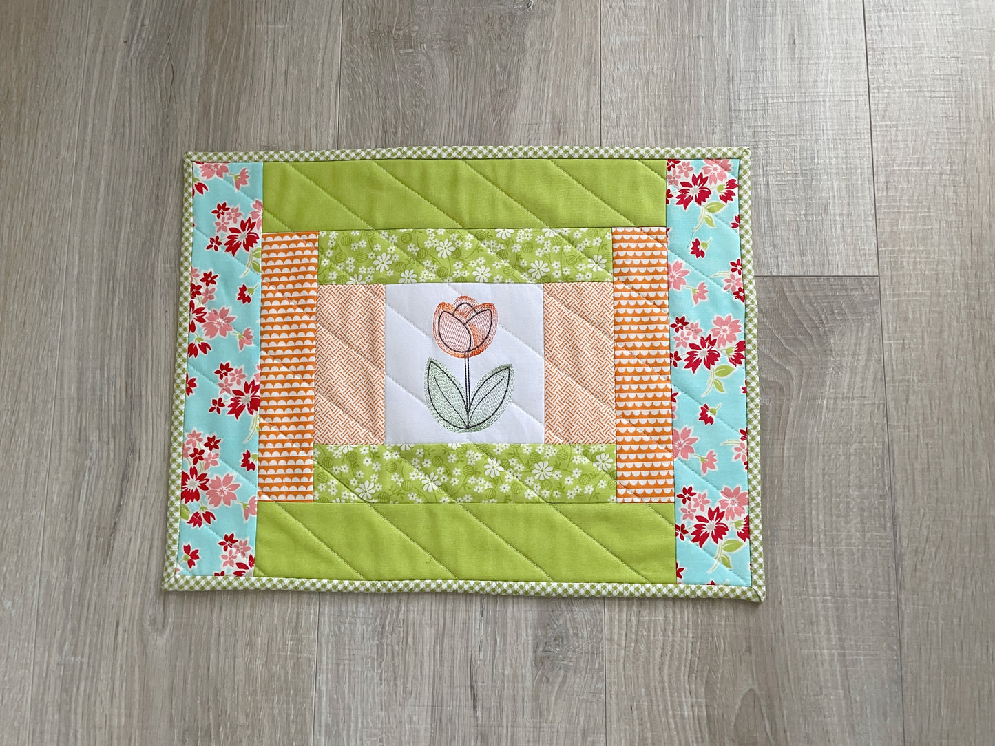 Handmade Quilted Placemats, Set of 2 Spring Table Decor Mats