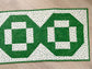 St. Patrick Day Quilted Table Runner, Green and White Modern Cross Patchwork,