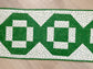 St. Patrick Day Quilted Table Runner, Green and White Modern Cross Patchwork,
