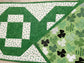 St. Patrick Day Quilted Table Runner, Green and White Modern Cross Patchwork,