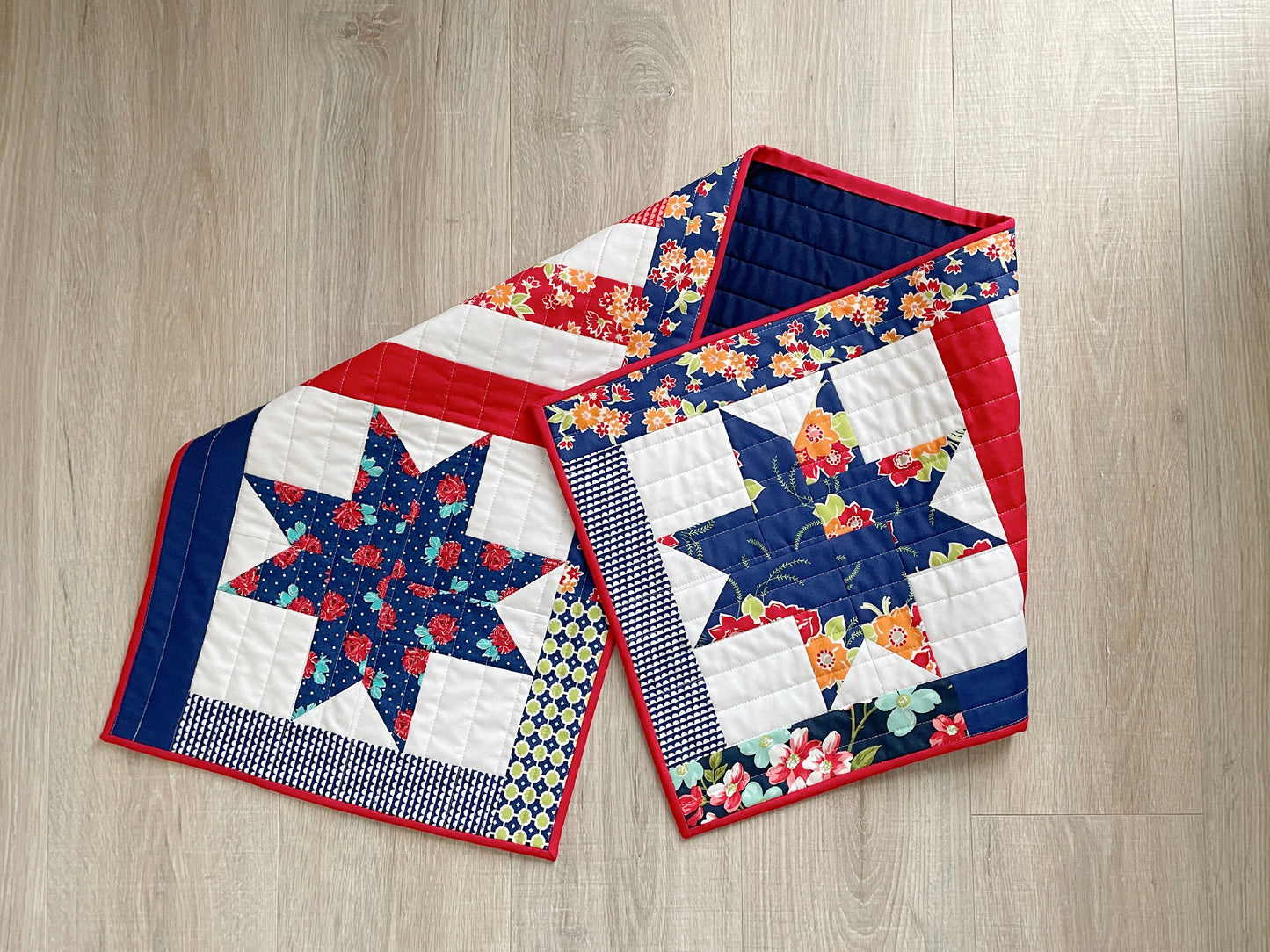 Patriotic Stars & Stripes Quilted Table Runner