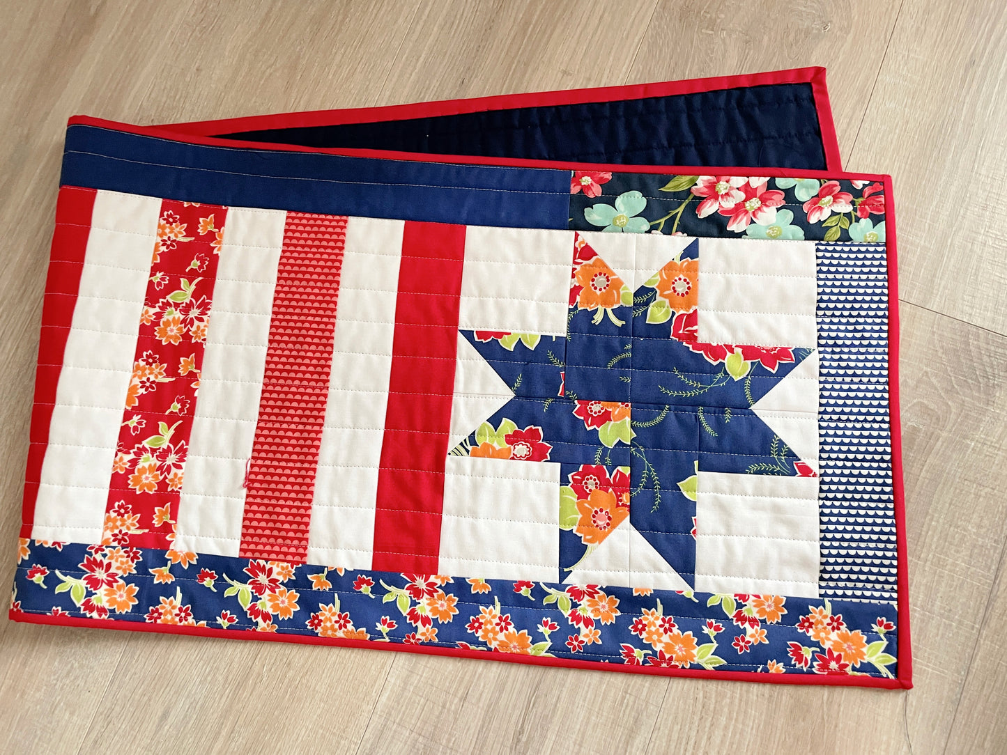 Patriotic Stars & Stripes Quilted Table Runner