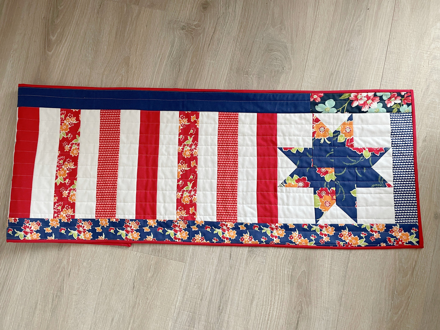 Patriotic Stars & Stripes Quilted Table Runner