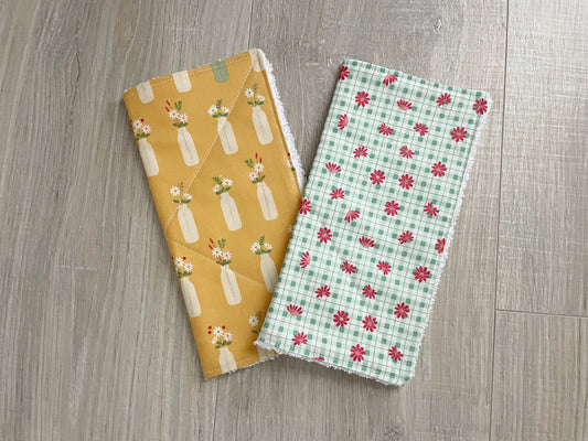 Handmade Quilted Cotton Dishcloths, Vintage Florals Set of 2