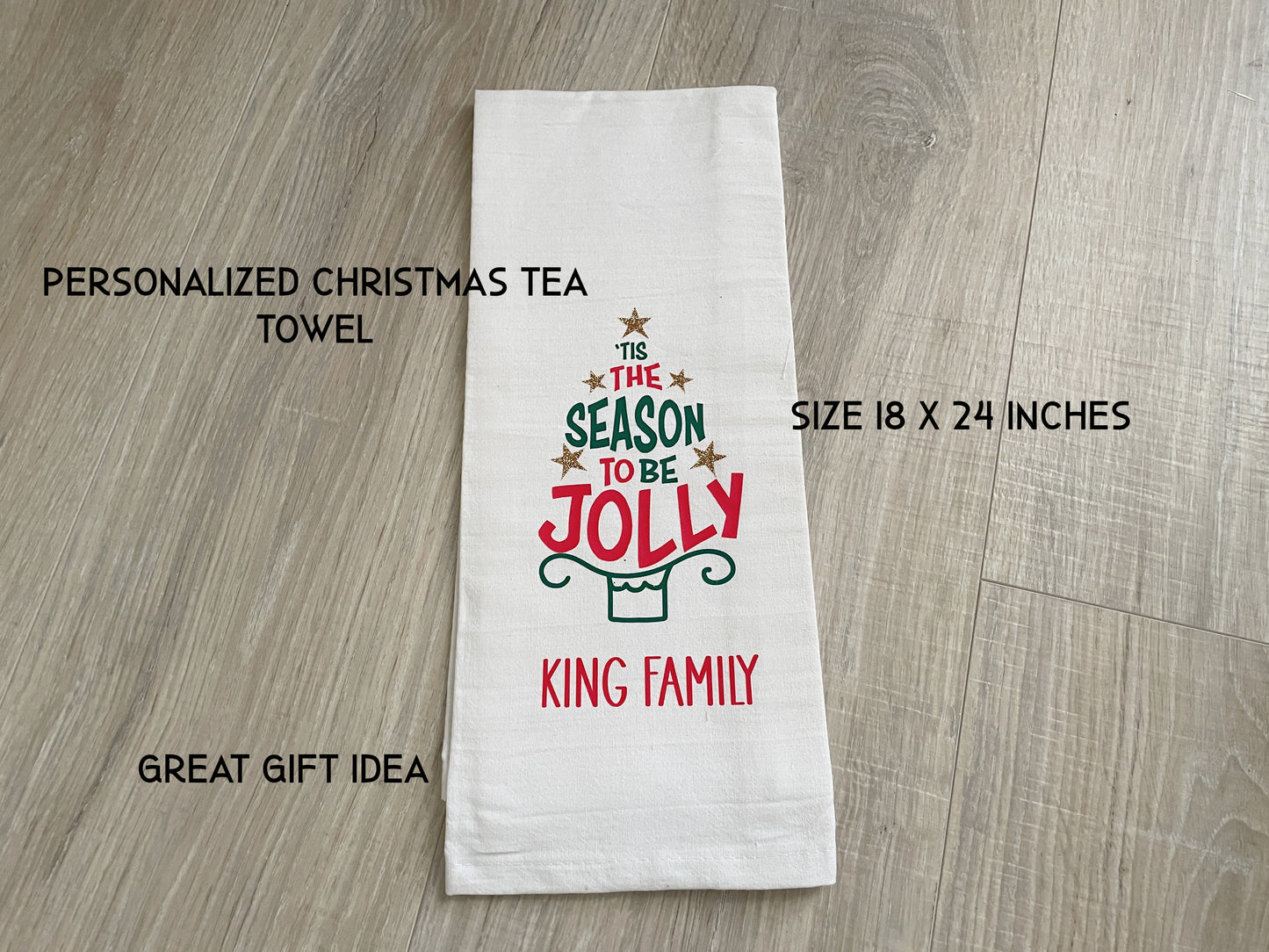 Personalized Christmas Tree Kitchen Towel, Holiday Decor
