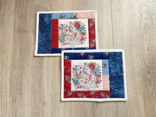 Patriotic Quilted Mug Rugs – USA 250 – Set of Two